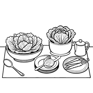 Leckere Weißkohl-Platte mit knackigem Gemüse Ausmalbild für kreative Küchenzwerge