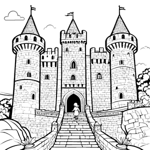 Prächtige Burg mit geheimnisvoller Eingangstür Ausmalmotiv für imaginative Entdecker