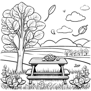 Erfrischende Edamame-Pause unter dem grünen Baum Ausmalmotiv für kleine Naturfreunde