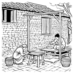 Kreative Weber bei der traditionellen Handwerkskunst Ausmalbild für neugierige Entdecker
