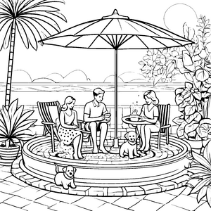 Bunter Sonnenschirm im Gartenparadies Ausmalbild für entspannte Sonnenanbeter