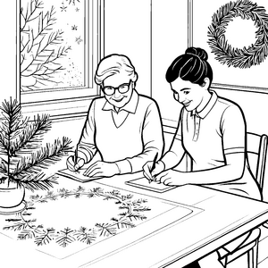 Weihnachtliche Bastelrunde im Seniorenheim Ausmalmotiv für kreative Seniorenfreunde