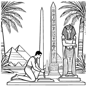 Ägyptischer Schreiber bei geheimnisvollem Obelisk Ausmalvorlage für abenteuerlustige Geschichtenerzähler