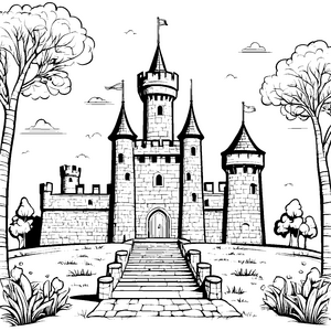 Majestätische Burg mit hohen Türmen Ausmalbild für kreative Abenteurer