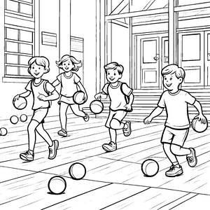 Medizinballrennen mit fröhlichen Kindern Ausmalbild für energiegeladene Entdecker
