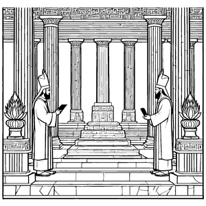 Faszinierende Babylonische Priester im antiken Tempel Ausmalbild für junge Geschichtsentdecker