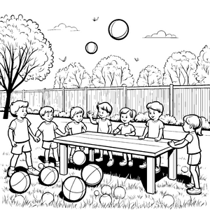 Bunte Medizinballspiele im Freien Ausmalbild für lebhafte Entdecker