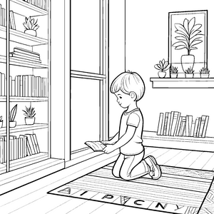 Wunderbarer Lesespaß im gemütlichen Kinderzimmer Ausmalbild für neugierige Bücherfreunde