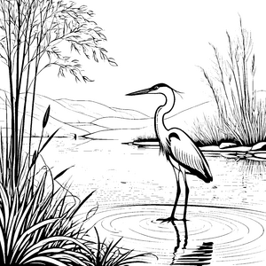 Eleganter Reiher im Naturgewässer Malvorlage für kreative Wasserliebhaber