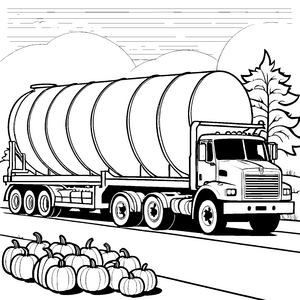Kraftvoller Tanklastwagen auf Abenteuerfahrt Ausmalbild für kleine Verkehrsentdecker