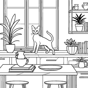 Sphynx Katze beim Entspannen am Fenster Ausmalbild für neugierige Haustierfreunde