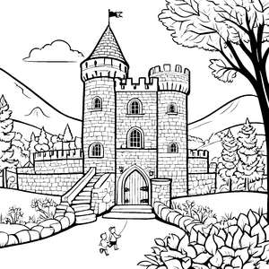Zauberhafte Burg mit stolzer Fahne Ausmalbild für kleine Ritterfans