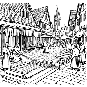 Fantasievolle Weber bei der bunten Marktproduktion Ausmalmotiv für kreative Entdecker