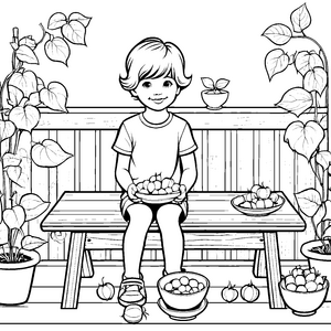 Fröhlicher Junge mit bunten Physalis Ausmalmotiv für kleine Naturentdecker