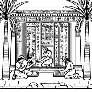 Antike Schriftsteller bei geheimnisvollen Hieroglyphen Ausmalvorlage für kreative Geschichtenerzähler