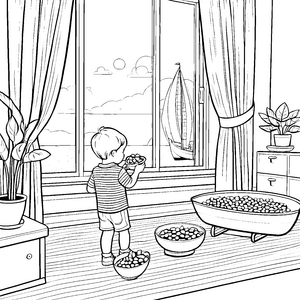 Flauschige Edamame im bunten Kinderzimmer Ausmalbild für kleine Genießer
