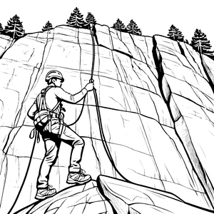 Mutige Kletterpartie am steilen Felsen Ausmalbild für abenteuerliche Entdecker