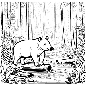 Tapir beim fröhlichen Wasserlauf Ausmalbild für kleine Abenteurer