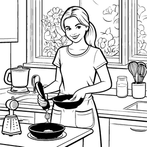 Kreative Köchin mit schickem Handmixer Malvorlage für junge Meisterköche