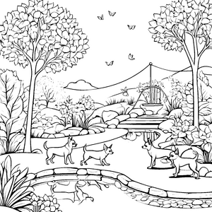 Fröhliche Chihuahuas im blühenden Garten Malvorlage für kreative junge Entdecker
