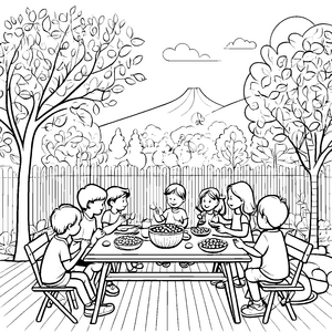Kreative Edamame-Genussrunde im Garten Ausmalbild für kleine Feinschmecker