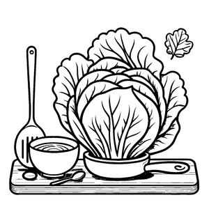 Köstlicher Weißkohl im bunten Gemüsegarten Ausmalbild für kreative Meisterköche