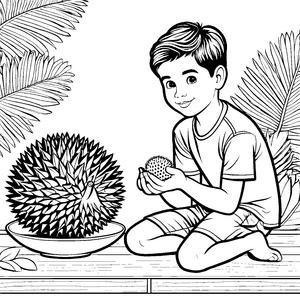 Durian-Entdeckung mit fruchtigem Genuss Ausmalvorlage für neugierige Entdecker