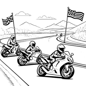 Rasante Renn-Motorräder auf der Siegerstraße Ausmalvorlage für kleine Geschwindigkeitsexperten