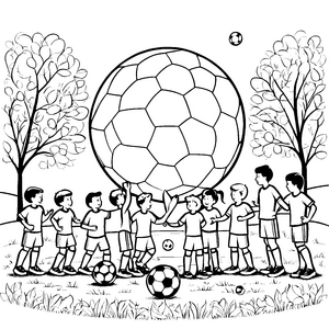 Großer Fußballspaß mit fröhlichen Kindern Ausmalbild für bewegungsfreudige Künstler