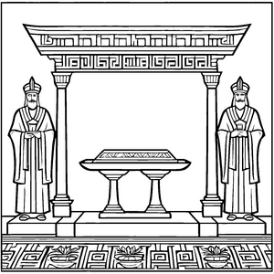 Erhabene Babylonische Priester vor heiligem Altar Ausmalbild für wissbegierige Geschichtsfans
