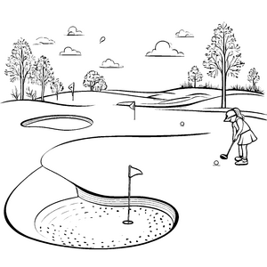Kleine Golfspielerin im grünen Paradies Ausmalbild für angehende Sportler