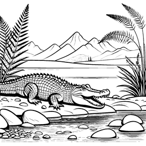 Freche Krokodile am glitzernden Wasser Ausmalvorlage für abenteuerlustige Entdecker