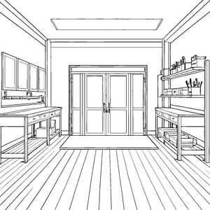Kreativer Werkzeugschrank mit vielen spannenden Utensilien Ausmalvorlage für neugierige Tüftler