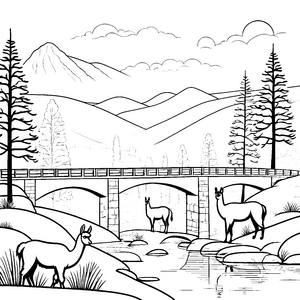 Lamas beim entspannten Flussbad Ausmalmotiv für wunderbare Naturentdecker