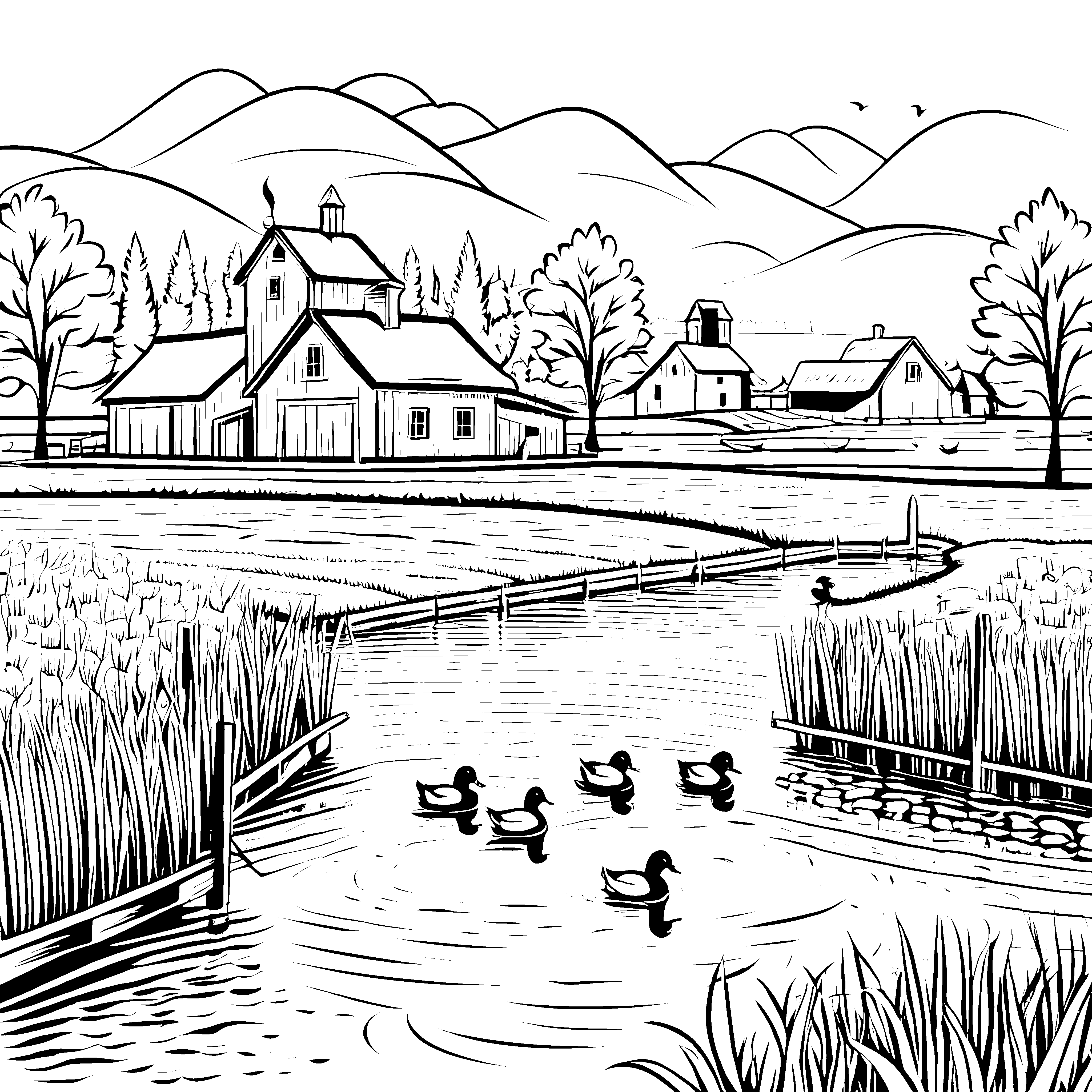Entenfamilie beim Schwimmen im Teich Ausmalmotiv für neugierige Naturforscher