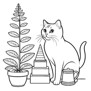 Elegante Britisch Kurzhaar Katze in heimeliger Umgebung Ausmalvorlage für neugierige Entdecker