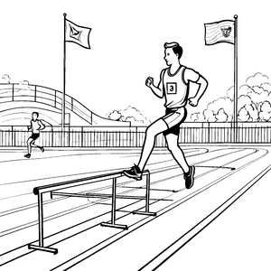 Spannender Hürdenlauf auf der Rennbahn Ausmalvorlage für sportliche Entdecker