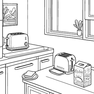 Kreativer Toaster in modernem Küchendesign Ausmalbild für begeisterte Frü frühstücker