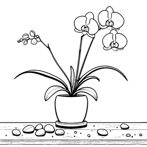 Bezaubernde Orchideen in stilvollem Topf Ausmalmotiv für kreative Pflanzenfreunde