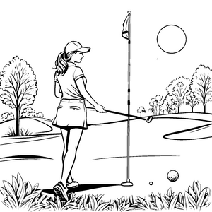 Sportliche Golferin beim Abschlag Ausmalbild für junge Golfenthusiasten
