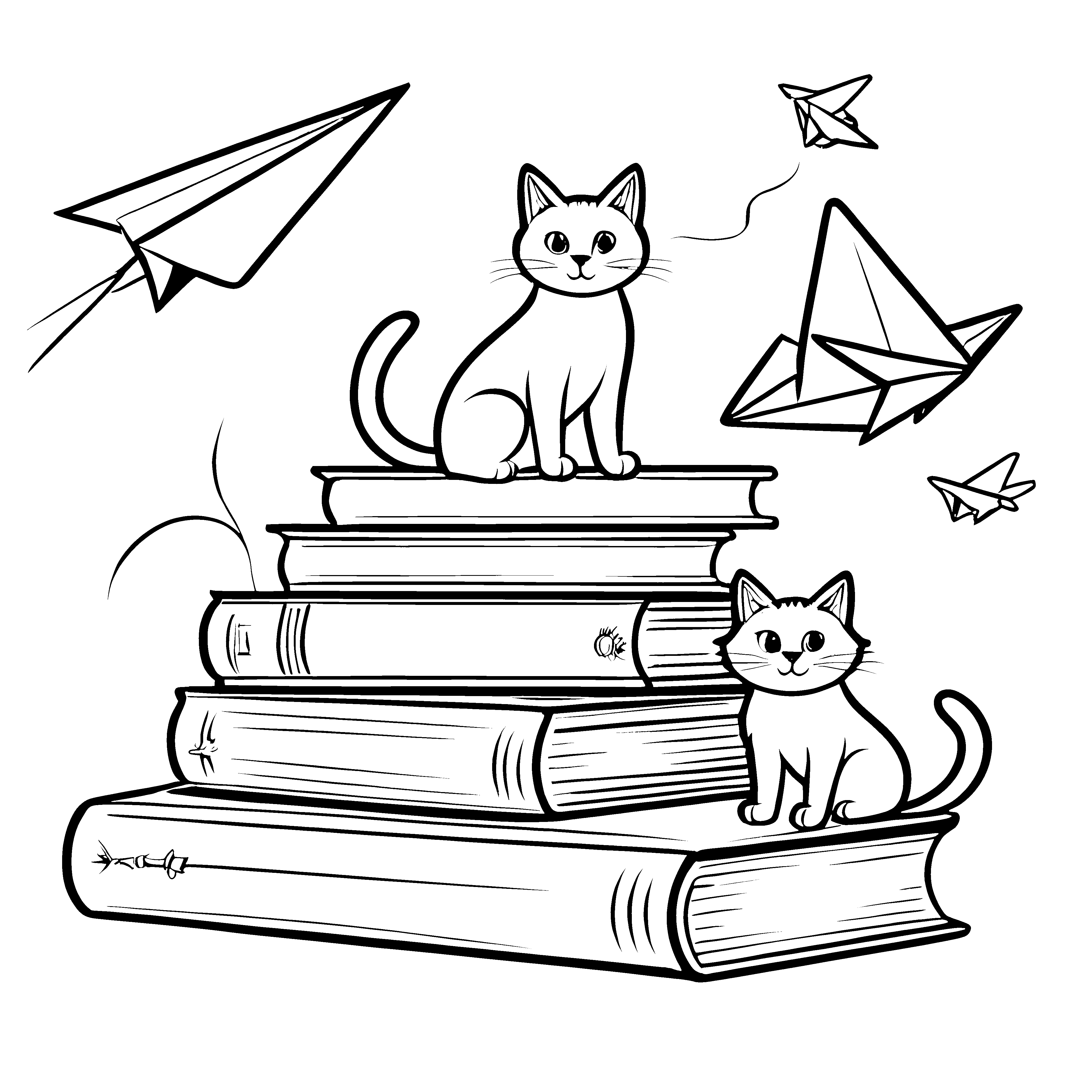 Schmusekatzen auf bunten Büchern Malvorlage für kreative Entdecker