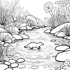 Schnabeltier beim fröhlichen Plantschen Ausmalmotiv für kleine Naturliebhaber