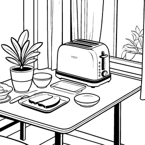 Gemütlicher Toaster mit duftendem Frühstück Ausmalbild für kreative Frühstücksfreunde