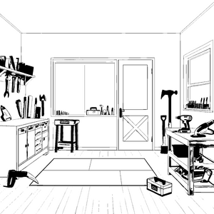Toller Werkzeugschrank mit bunten Werkzeugen Ausmalbild für kreative Bastelfreunde