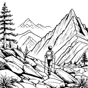 Inspirierende Wanderung durch majestätische Berge Ausmalbild für abenteuerlustige Naturfreunde
