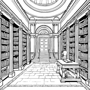 Faszinierende Bibliothek mit magischer Atmosphäre Ausmalmotiv für kreative Bücherwürmer