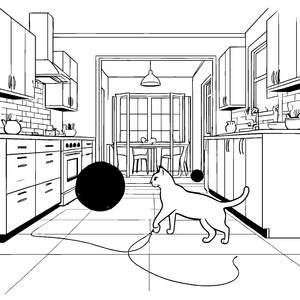 Neugierige Katze mit spannendem Ballspiel Malvorlage für lebhafte Nachwuchskünstler