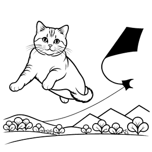 Sprungfreudige Britisch Kurzhaar Katze mit Drachen Ausmalbild für neugierige Katzenfreunde