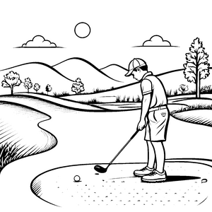 Präziser Golfer beim Putten Ausmalvorlage für kleine Sportfans