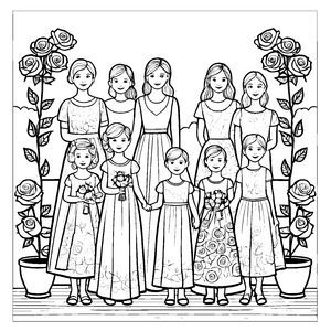 Elegante Hochzeitskleider mit strahlendem Lächeln Ausmalbild für bezaubernde kleine Künstler